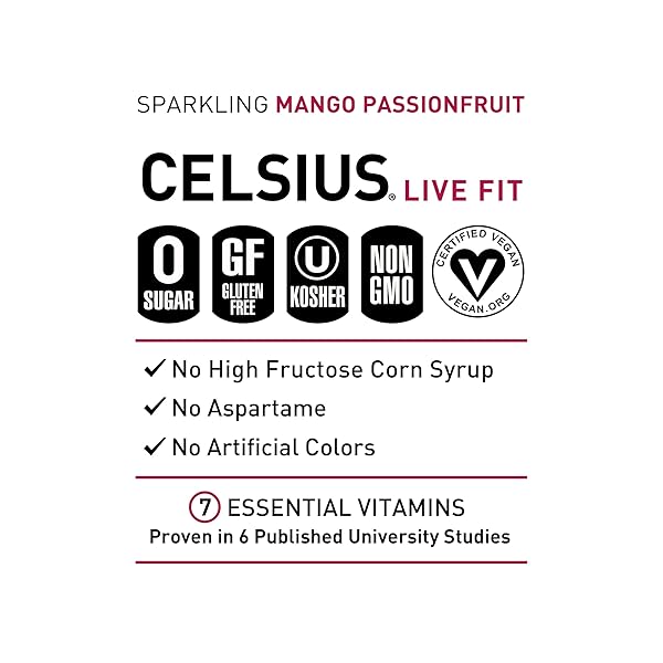 CELSIUS SPARKLING MANGO PASSIONFRUIT, FUNCTIONAL ESSENTIAL ENERGY DRINK 12 FL OZ (PACK OF 12)