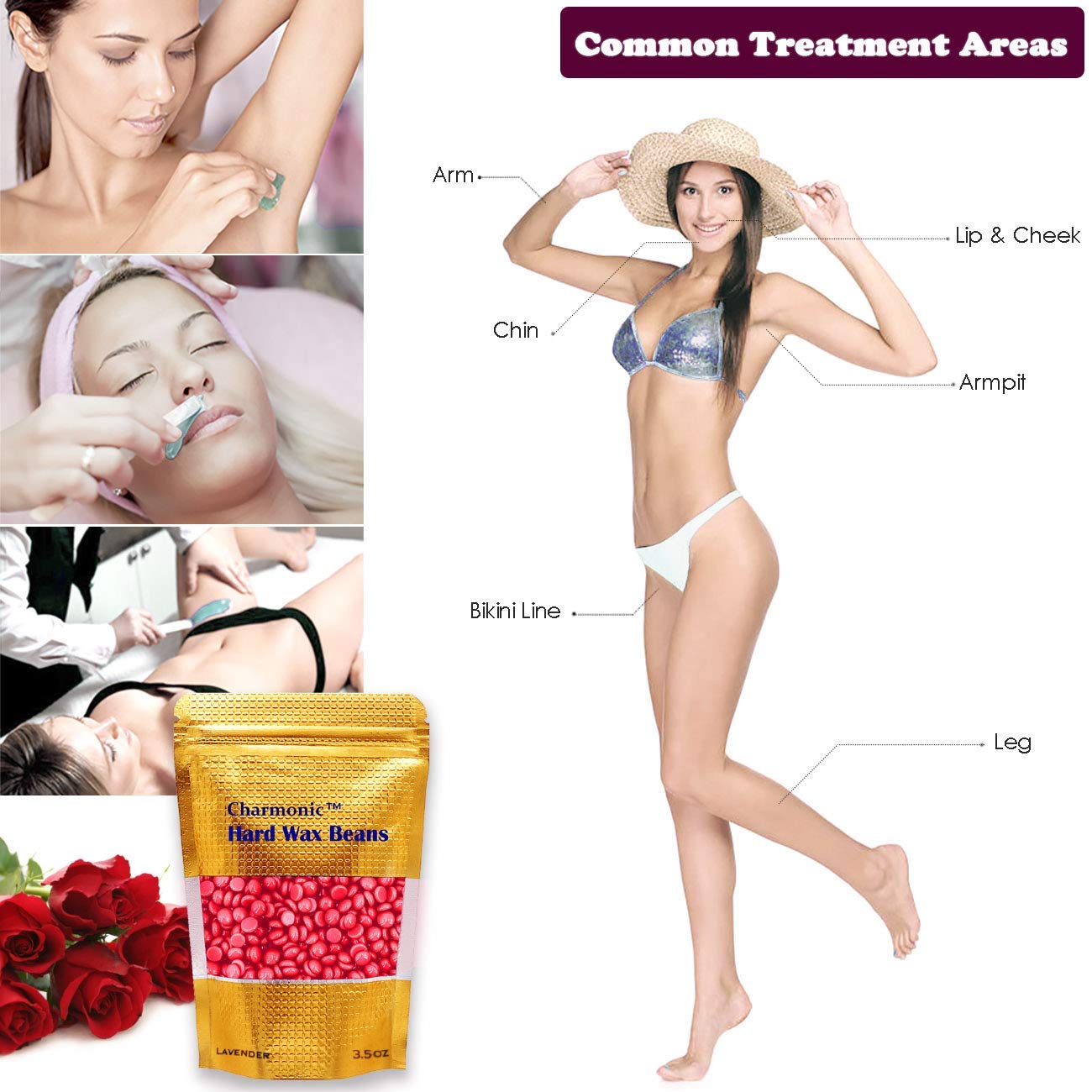 Depilatory Wax, 17.5 Oz Hard Body Wax Beans for Women Men, Hair Removal European Beads 500g/1.1 lb (rose)