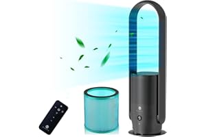 U ULTTY ULTTY Bladeless Tower Fan with HEPA Filter, 90° Oscillating Tower Fan, Remote Control, Touch, 8H Timer, 9 Speeds, Powerful Floor Fan for Bedroom Room Home Office, CR022, Black