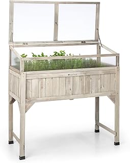 blumfeldt Altiplano Terrado Hochbeet - 120 x 121 x 54 cm (BxHxT), Gewächshaus mit Polycarbonat-Scheiben, solides Kiefern-Holz, große Anbaufläche, inklusive Gartenvlies, ErgoGrow Concept, Holz