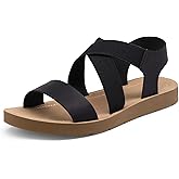 DREAM PAIRS Women's Open Toe Elastic Ankle Strap Flat Summer Sandals