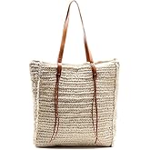 miss fong Summer Beach Bag, Beach Bags for Women,Straw Bag Straw Beach Bag Handmade Woven Tote Bag for Holiday Beach Trips