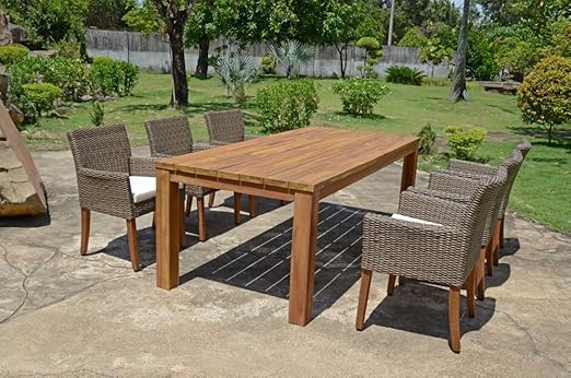 Jardín Mesa de madera 220 x 100 cm comedor Balcón Terraza Jardín ...