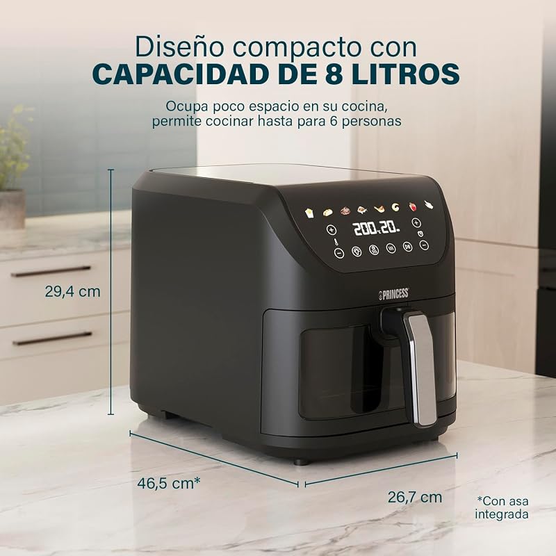 Airfryer SlimFry, capacidade de 8L, 2000W, 8 programas, tela de toque digital, termostato ajustável, janela de exibição, desligamento automático, cesta lavável, 182257, luzes coloridas