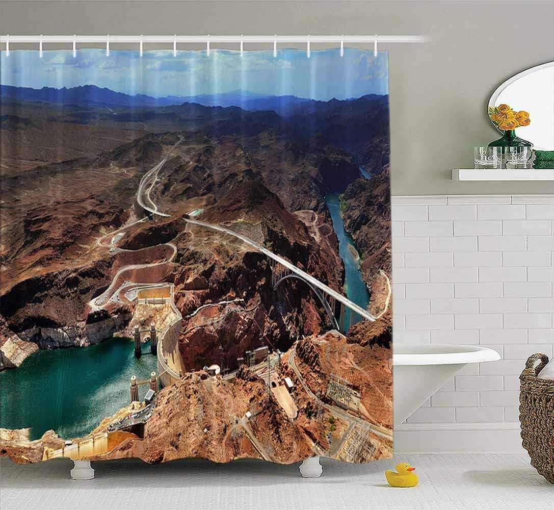 Capsceoll Wide Shower Curtain, Bathroom Shower Curtain Grand Canyon USA Panoramic View The River Bridge in Grand Canyon National Park Az a Hoover 72X78 Inches with Hooks Fabric Bath Shower Curtain