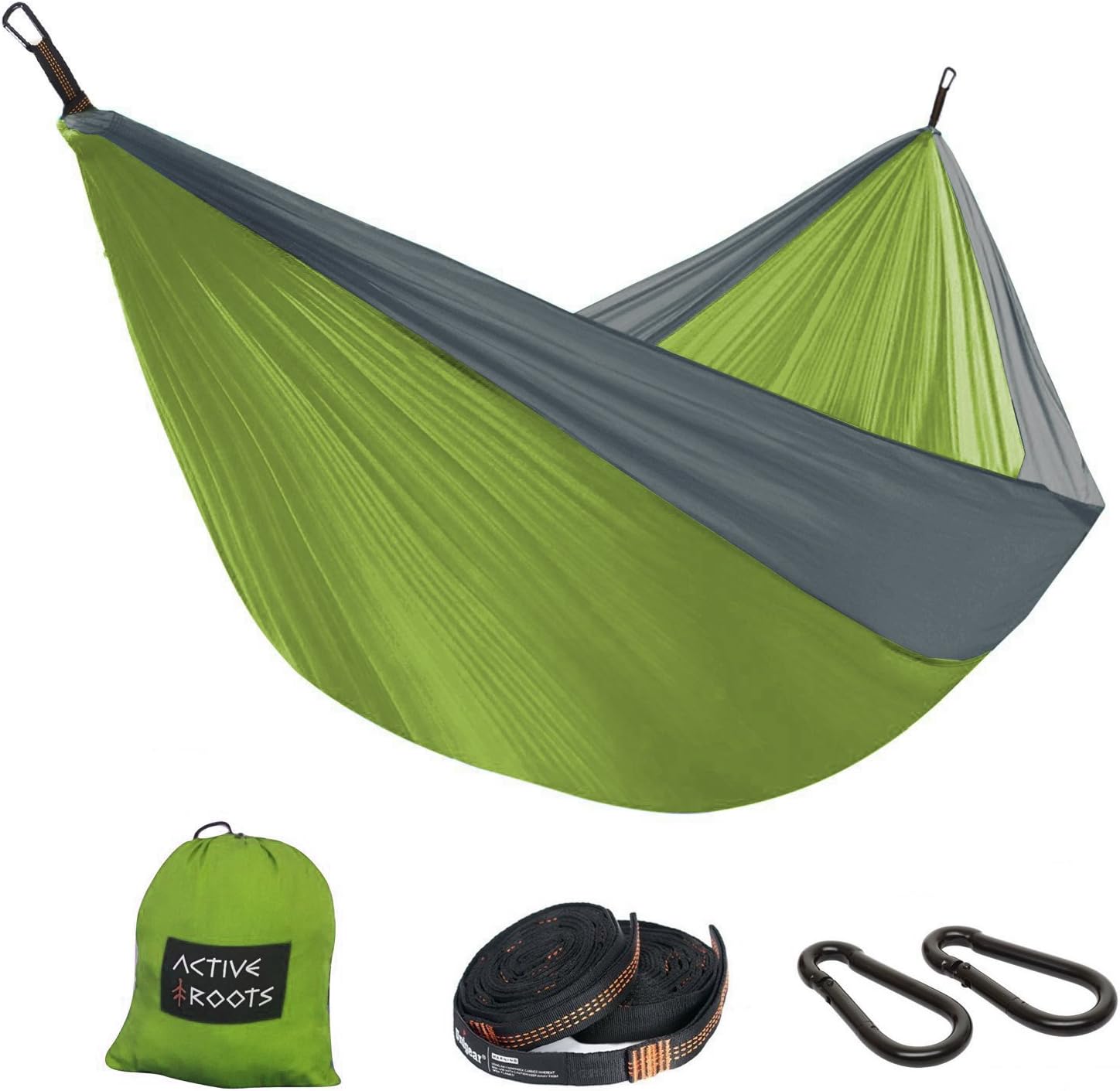 Active Roots Double Camping Hammock with Tree Straps - Portable Hammock, Parachute Nylon Lightweight Hammock for Backpacking, Travel, Indoor, Outdoor