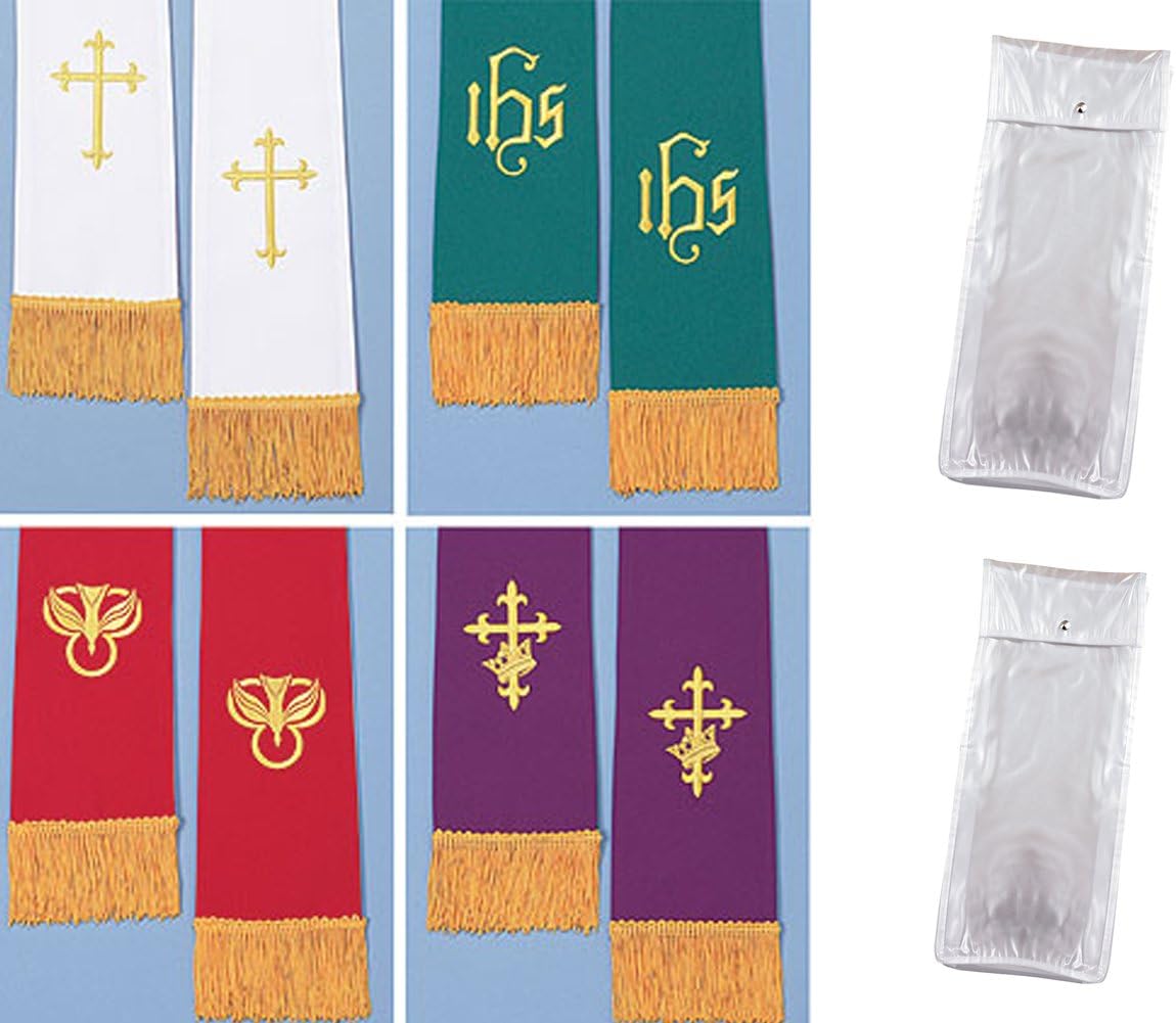Set of 2 Jacquard Reversible Clergy Stoles with 3 Clear Storage Packs