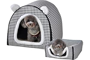FOUIYIUTU Dog Bed or Cat Bed,2 Ways to Use,Indoor Pet House with Fluffy Mat,Removable and Washable Cover,Non-Slip Bottom,for Medium Dogs and Cats(L Black Cranes)