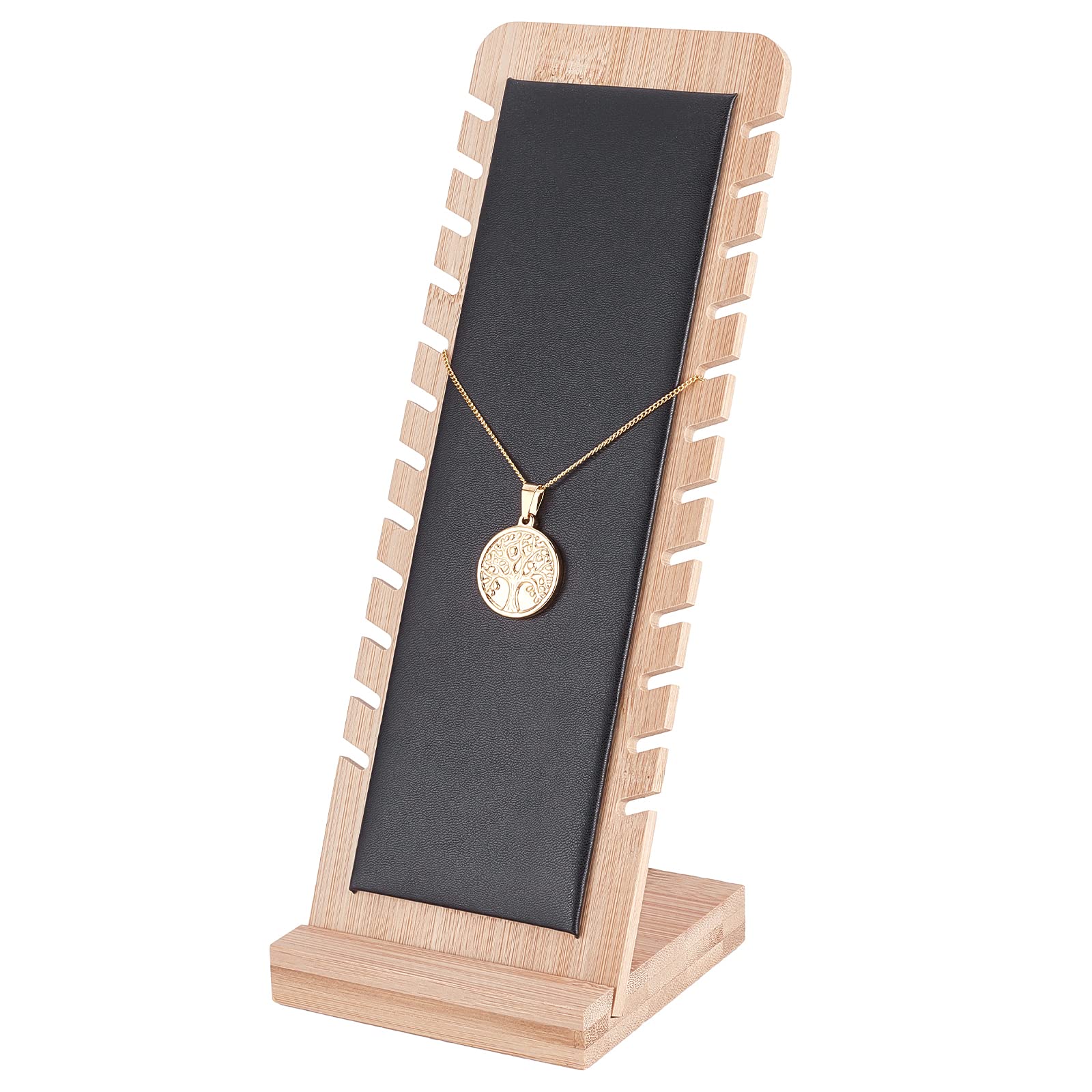 PH PandaHall 12 Slots Necklace Display Stand, Wood Jewellery Display Stand Necklace Holder Tabletop Display Boards Showcase Holder Jewellery Organizer for Necklaces Pendant Bracelet Displays, 26x10cm