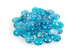 SHINY STONE High Luster Reflective Fire Glass Gravel,Round Fire Glass Marbles Pebbles Beads Vase Fillers for Fish Tank Aquarium Succulent Garden Decoration,17-19mm(2/3''-3/4''),335g/0.78lbs (Dark Aquamarine)