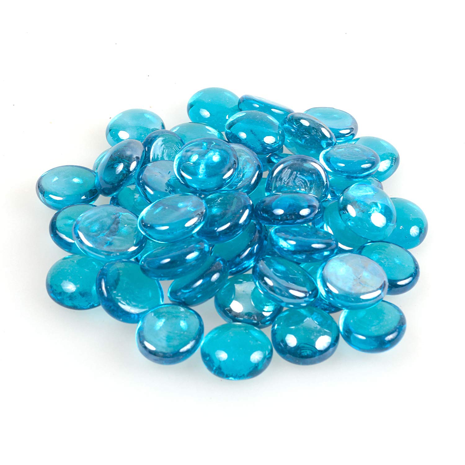 High Luster Reflective Fire Glass Gravel,Fire Gems,Fire Drops,Fire Glass Pebbles Stones Beads Chips for Fire Pit Fish Tank Aquarium Succulent Garden Decoration,17-19mm,335g/0.78lb (Dark Aquamarine)