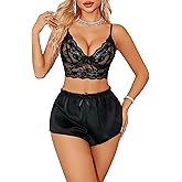 Rigeri Lingerie Sets For Women Sexy Satin Pajamas Sheer Mesh Bra And Panty Sets For Womens Lace Lingerie S-XXL