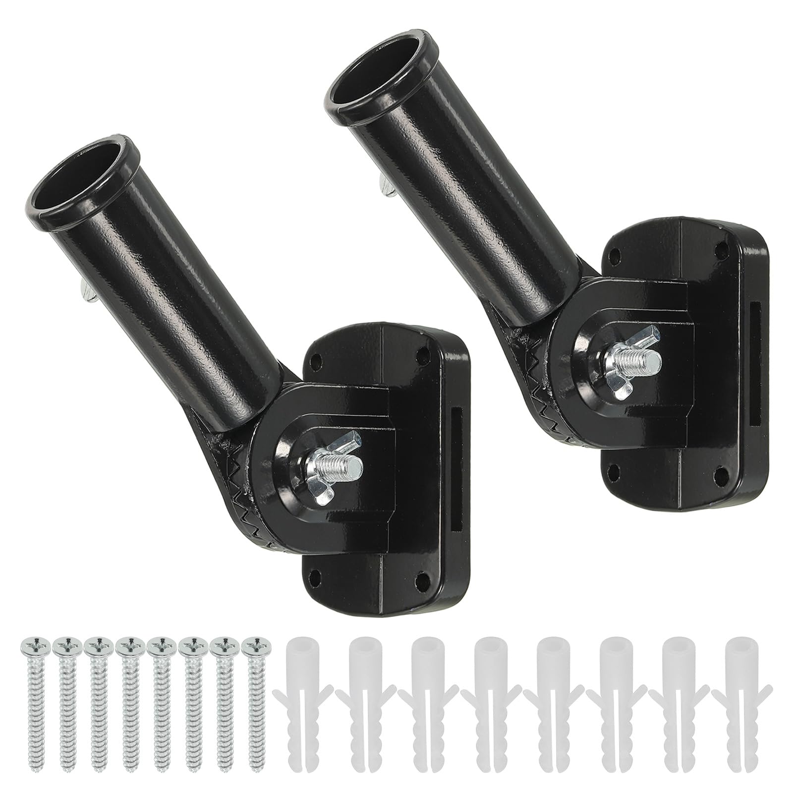 PATIKIL Flag Pole Holder, 2 Pack Aluminum Alloy Flagpole Bracket 180 Degree Adjustable Multi-Position Mounting Bracket with Hardware for Outside House, Black