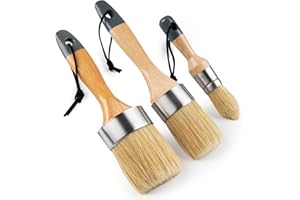 Mister Rui Chalk Paint Brushes, 3 Pack Wax Brush Set, Round Paint Brush Use with All Paints, Natural Bristle Brush for Painting, Stencils, Waxing, Home Decor, DIY Art Crafts