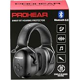 PROHEAR 037 Bluetooth 6.0 Hearing Protection Headphones with Rechargeable 1100mAh Battery, 30dB SNR Safety Noise Reduction Ear Muffs 120H Playtime for Mowing, Workshops, Snowblowing - Black