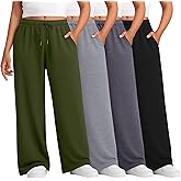 Evervibe 4 Pack Women's Plus Size Pants Lounge Wide Leg Yoga Pants High Waist Drawstring Sweatpants with Pockets