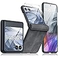 for Motorola Razr 2024 Case, Built-in Screen Protector& Hinge Protection & Ultra Thin PU Leather Matte PC Shockproof Phone Cover Smartphone Case for Moto Razr 2024(Black Gray)
