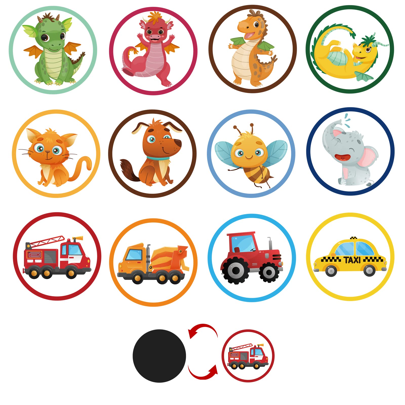 24 Potty Training Stickers - Color Changing Pee Stickers with 12 Patterns: Dinosaur, Car, Animal