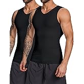 MISS MOLY 2 Pack Gynomastica Tummy Control Undershirt V Neck Compression Shirt for Men Slimming Vest Tank Tops Shapewear