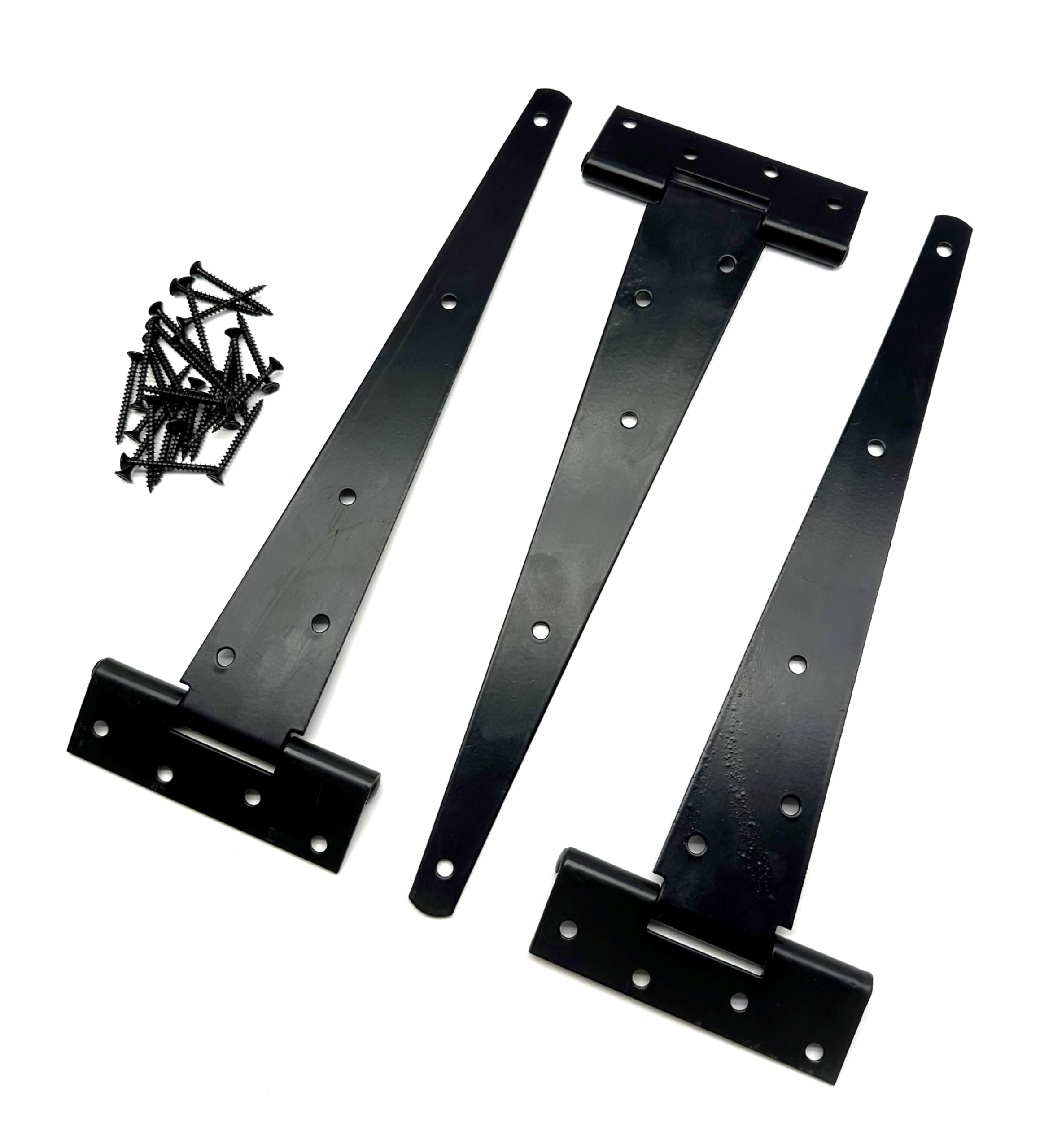 3PK Heavy Duty Black Tee Hinges with Fixings. Strong T-Hinges for Garden Gates, Sheds and Doors. Corrosion and Weather Resistant External Hinge Pack of 3 with Screws.