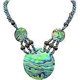 Swimmi Natural Paua Abalone Necklace, Handcrafted Abalone Shell Necklaces for Women, Handmade Beads Seashell Necklace Jewelry (EA376)