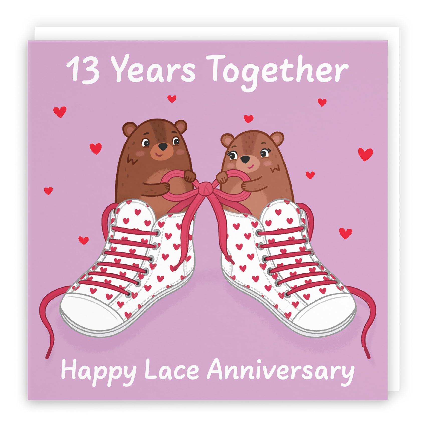 Hunts England - Cute 13th Anniversary Card - Lace Anniversary - Bears - 13 Years - For Him, Her, Couple, Men, Women - Love Story Collection