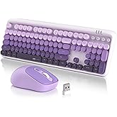 MageGee V920 Wireless Keyboard and Mouse Combo, 2.4G Full-Sized Retro Typewriter Keyboard with Round Keycaps & Auto-Sleep Mode, Cute Computer Keyboard and Cordless Optical Mouse for Laptop/PC (Purple)