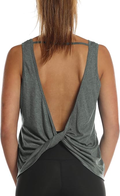 Icyzone Damen Yoga Top – Rückenfrei, V-Ausschnitt, Lockere Passform, Atmungsaktiv, Für Sport Und Freizeit
