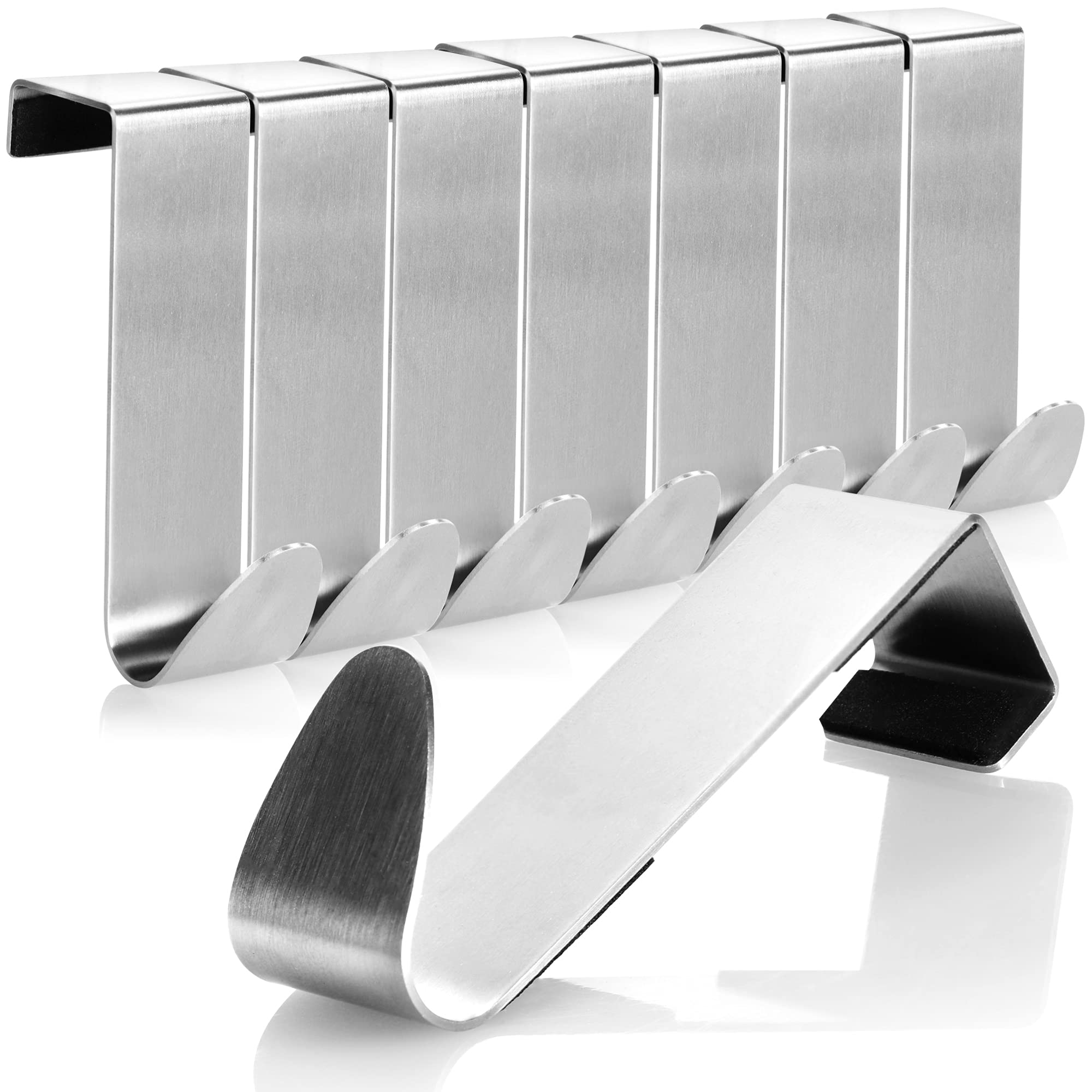 com-four® 8X Door Hooks Made of Stainless Steel - Clothes Hooks with Foam Protection - Coat Hooks for Closet Doors and Room Doors - 7.5 cm (08 Pieces - Stainless Steel - Padded)