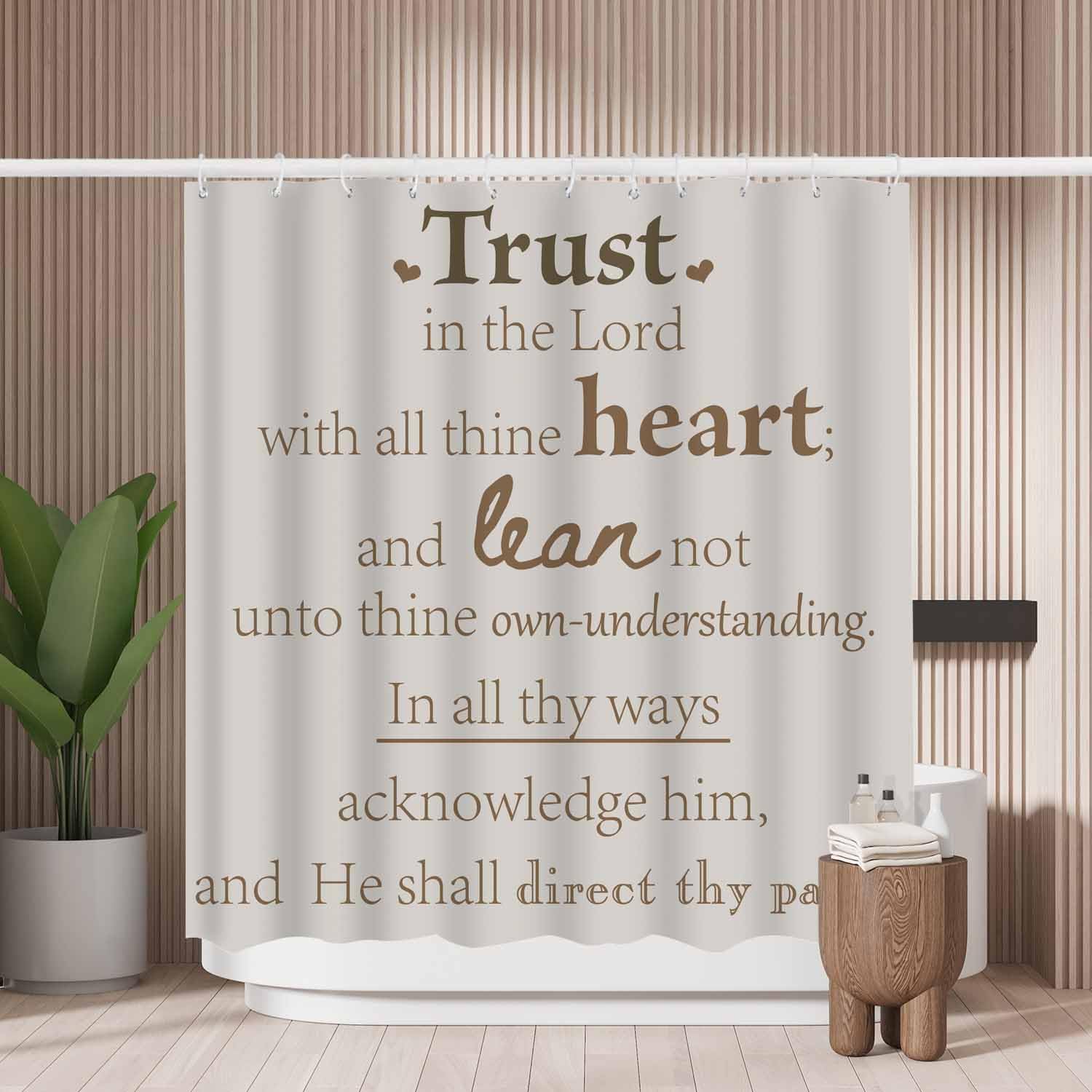 Woutay Shower Curtain Mould Proof Resistant Trust Quotes,Water Repellant Fabric,Polyester,with 12 Plastic Hooks