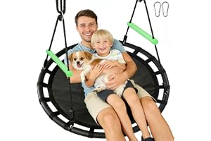 VAMFUTRE 40-Inch Round Saucer Tree Swing with Handles for Backyard Fun | 3.3 FT Diameter,Rainproof,Heavy-Duty Steel Frame with Thick Foam Cover & Durable Water-Resistant PP Fabric Mat Black