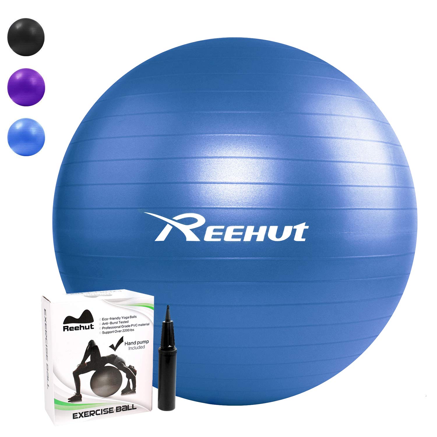 REEHUT Exercise Ball 55cm 65cm 75cm Anti-Burst Core with Pump & Manual for Yoga, Balance, Workout, Fitness…