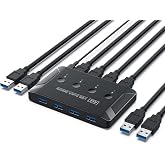 USB 3.0 Switch Selector 4 Port, 4x4 USB Sharing Switcher for 4 Computers Share 4 USB Devices, 5Gbps High Speed One-Button Switch with LED Indicator, Driver Free for Printer Scanner Keyboard Mouse