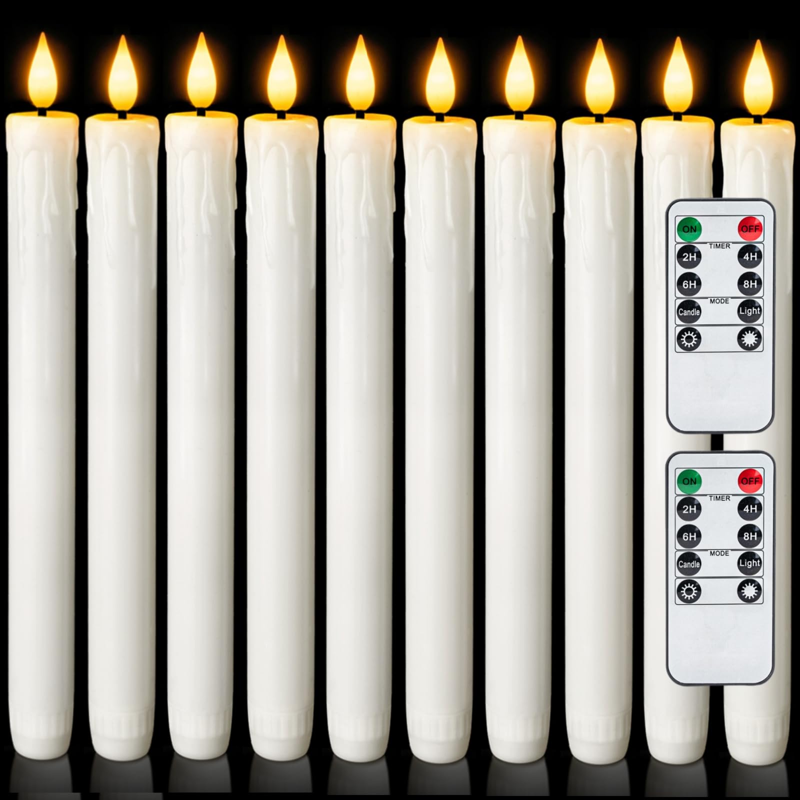 Photo 1 of Homemory 12 Pcs Real Wax Flameless Taper Candles with Remote Timer and Dimmer, Battery Operated Candlesticks with Flickering Light, White Window Candles, 9.6 Inches for for Wedding Home Decor