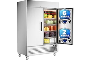 Coolski 54'' W Commercial Refrigerator, Stainless Steel Reach-in Refrigerator with 49 Cu.Ft Capacity/8 Shelves/LED Lighting/33℉~41℉/ETL Approved