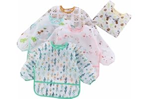 HaimoBurg 5 Pcs Long Sleeved Baby Toddler Bibs Waterproof Sleeved Bib 3-24 Months