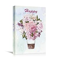 SIGNWIN Canvas Wall Art Nursery Magical Brown and Purple Hot Air Balloon with Pink and Red Flowers Sky Watercolor Impressionism Romantics Fun for Living Room, Bedroom, Office - 12x18 inches