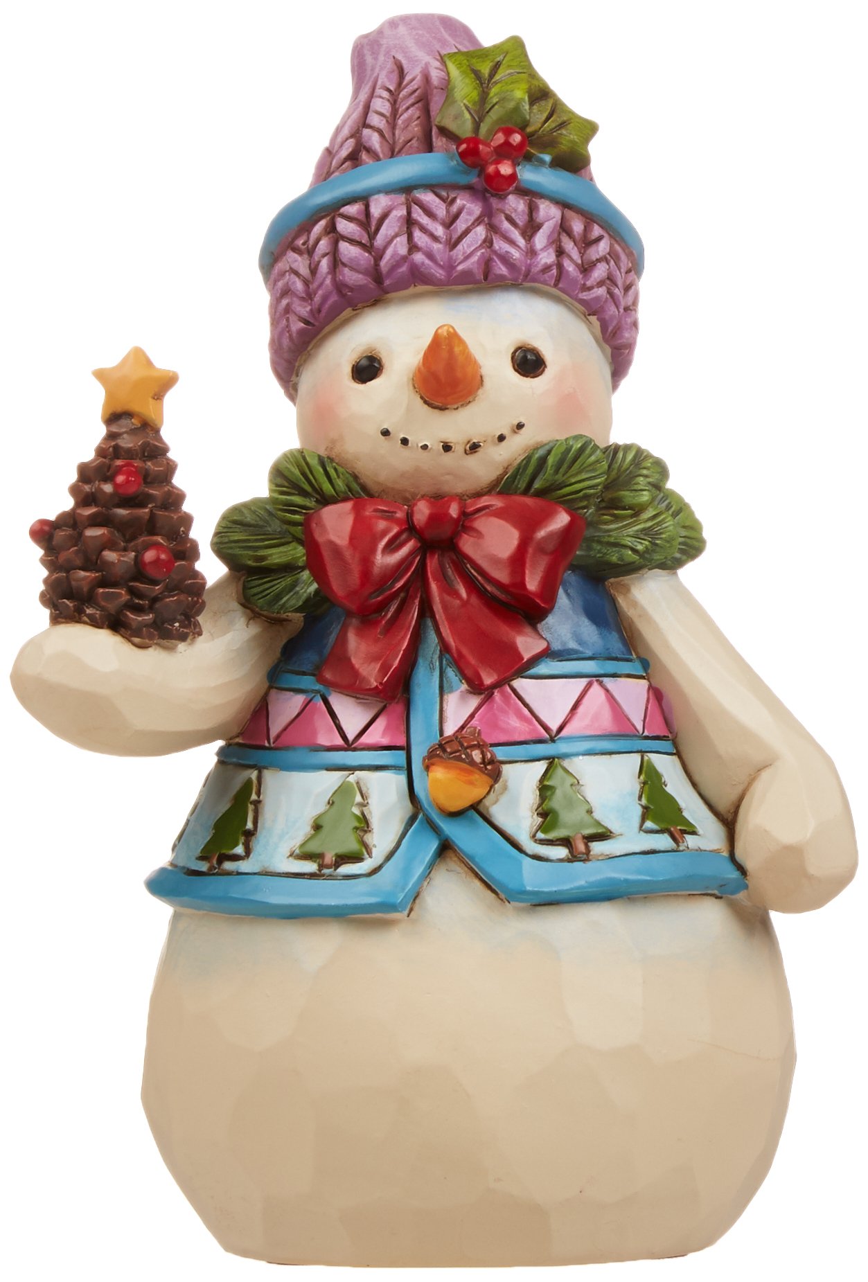 Enesco Jim Shore Heartwood Creek Pint-Size Snowman with Pinecone Stone Resin Figurine, 4.75”,White, Red, Green, Blue
