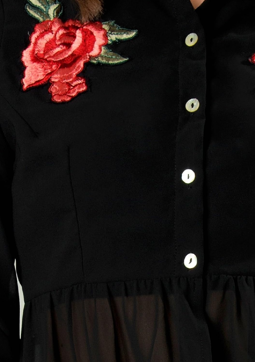 mizago women's casual-elegant chiffon blouse high-low black/peach top women long dress shirt