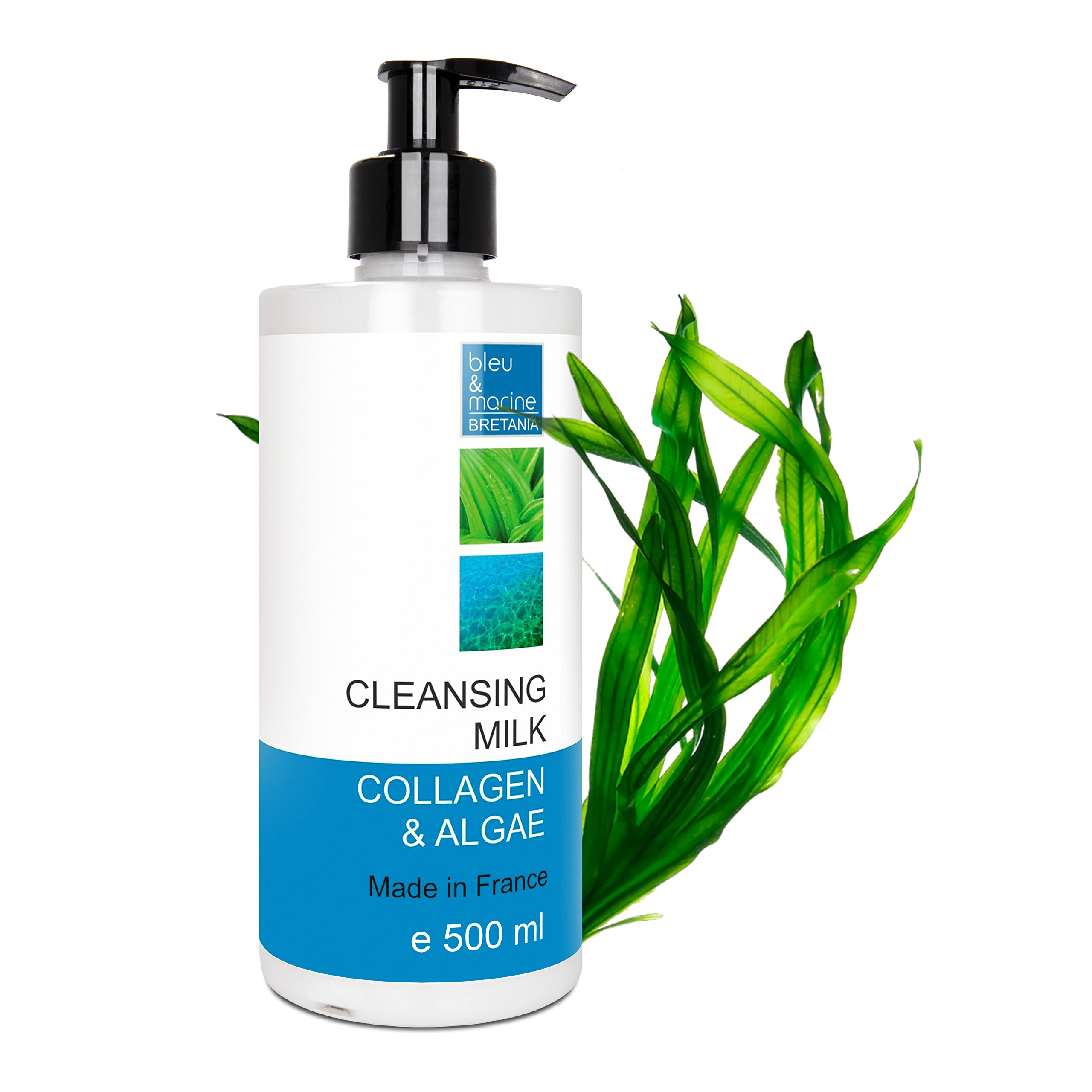 bleu & marine Bretania - Collagen & Algae Gentle Cleansing Milk | Skin Nourishing Treatment | Makeup Remover & Pre-Cleanser | Rich in Vitamins, Minerals, Anti-Oxidants | Non-Comedogenic, 500 ml