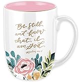 Christian Art Gifts Large Novelty Inspirational Ceramic Coffee & Tea Mug for Women: Be Still & Know Encouraging Scripture Psalm, Non-toxic, Lead & Cadmium-free, Pink, 15 oz.