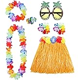 PHOGARY Hula Skirt Grass Skirts, Hawaiian Costume for Women, Luau Party Hawaiian Outfit, Lei Flower Necklace Luau Accessories for Women Pineapple Costume, 30 CM