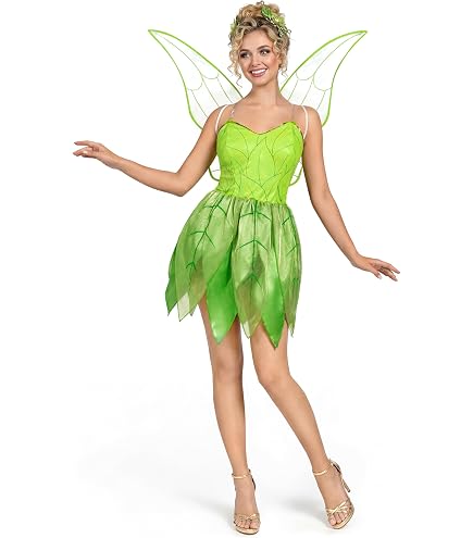 Women Tinkerbell Costume Fairy Mini Dress Adult Halloween Sexy Elf Cosplay