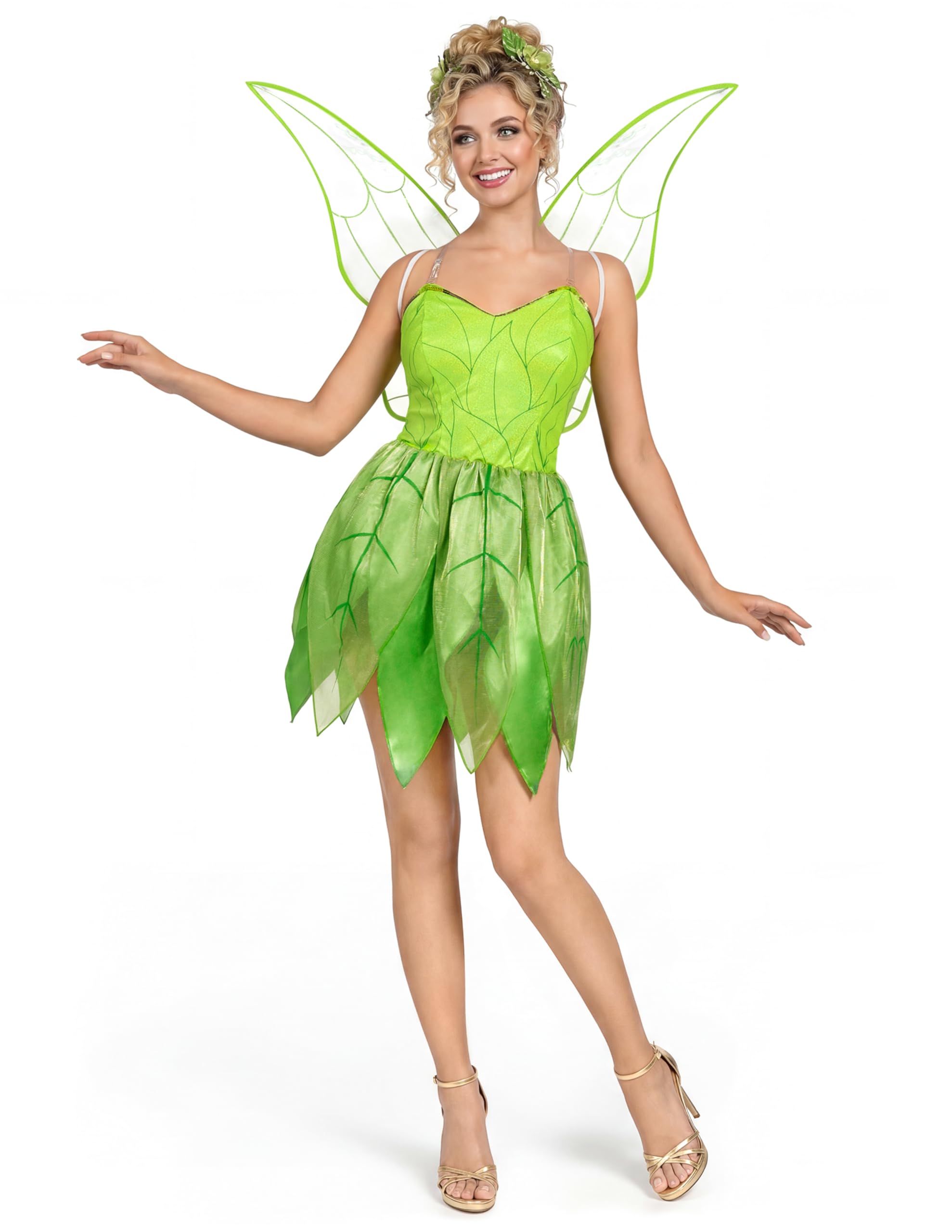 Spooktacular Creations Women Green Fairy Fairytale Dress with Wings Costume Set for Adult Halloween Dress Up Party Cosplay-L