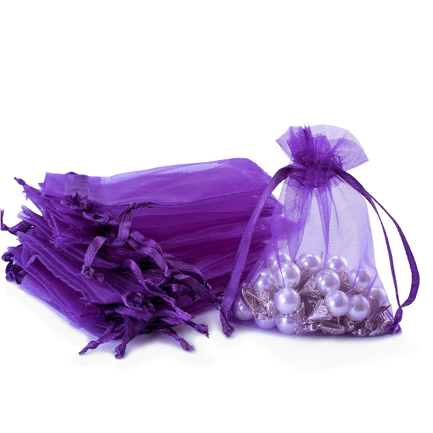 DoGeek 60 Purple Organza Gift Bags Small Jewelry Pouches Sheer Drawstring Pouches, Mesh Candy Favour Bag for Wedding Party Festival Game (9 x 7CM, Purple) — image 1