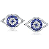 DAYBYDAY Evil Eye Earrings Sterling Silver Blue Sapphire Evil Eye Earrings for Women