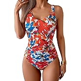 Aidonger One Piece Swimsuit Tummy Control Bathing Suit for Women Ruched Slimming Swim Suit Modest Push Up Swimwear