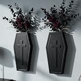 2 Pack Wooden Coffin Wall Vases Gothic Halloween Decor for Entryway Cross