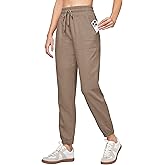 Willit Women Linen Pants Joggers Casual Lightweight Lounge Cotton Linen Travel Beach Summer Pants with Pockets 25.5"/28"