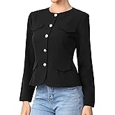 Allegra K Cropped Blazer Jackets for Women Business Casual Collarless Button Down Fitted Long Sleeve Office Work Suit Jacket